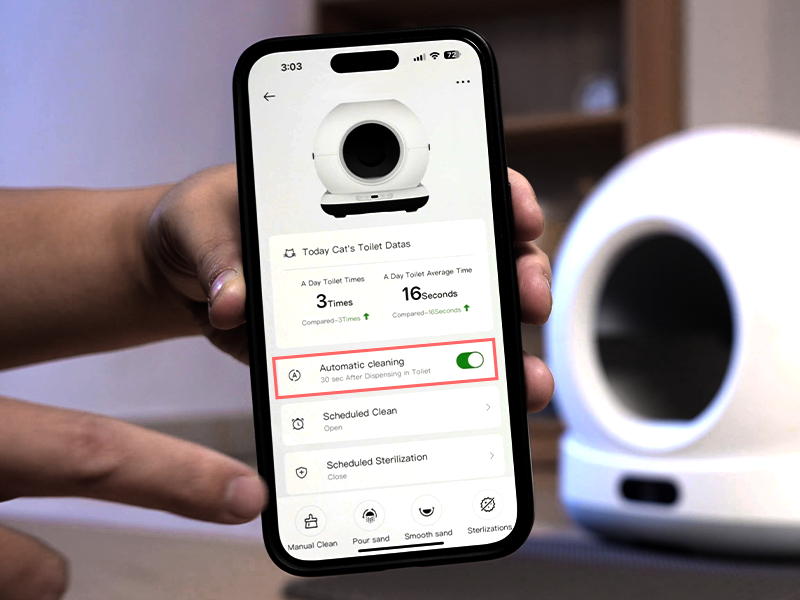 Automatic cleaning mechanism in action